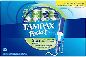 Tampax Compact Pearl Tampons, with LeakGuard Braid & Extendable Applicator, Super Absorbency, Compact Extendable Applicator, 