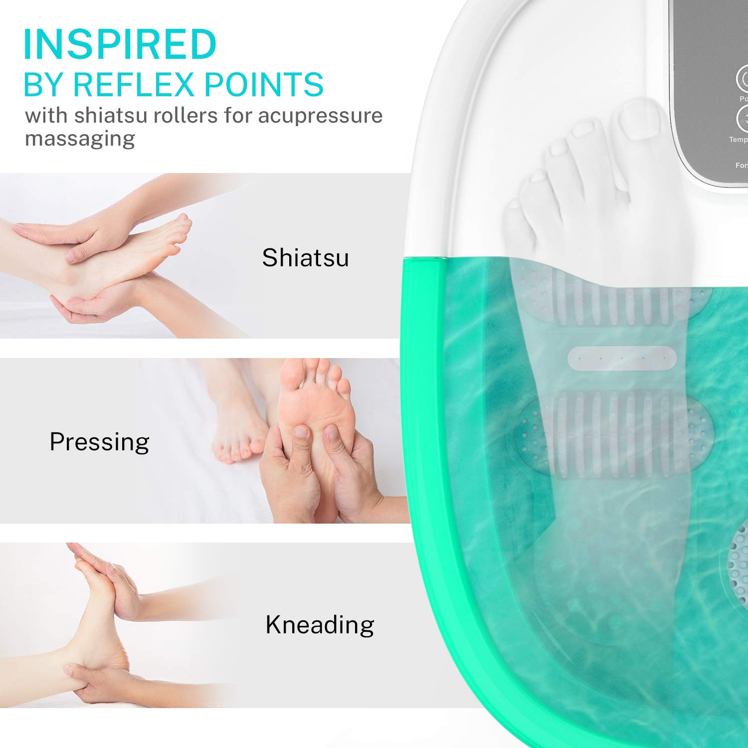 Foot Spa Misiki Foot Bath Massager with Heat Bubbles Vibration Red Infrared Light and Auto Shut-off, 4 Massage Rollers and Pedicure Stone for Tired Feet, Shiatsu Massage to Relieve Stress Muscle Pain: Beauty