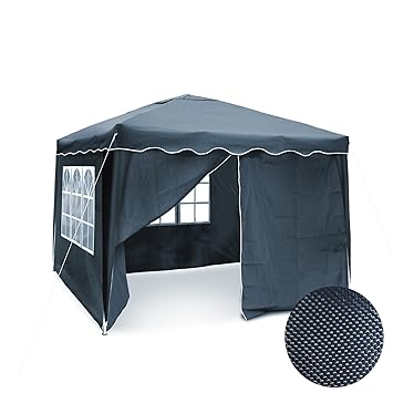 JOM Gartenpavillon, wasserdicht, Falt-Pavillon Bahama III, wasserfest, mit extra Beschichtung, 3 x 3 m, anthrazit mit Seitenw