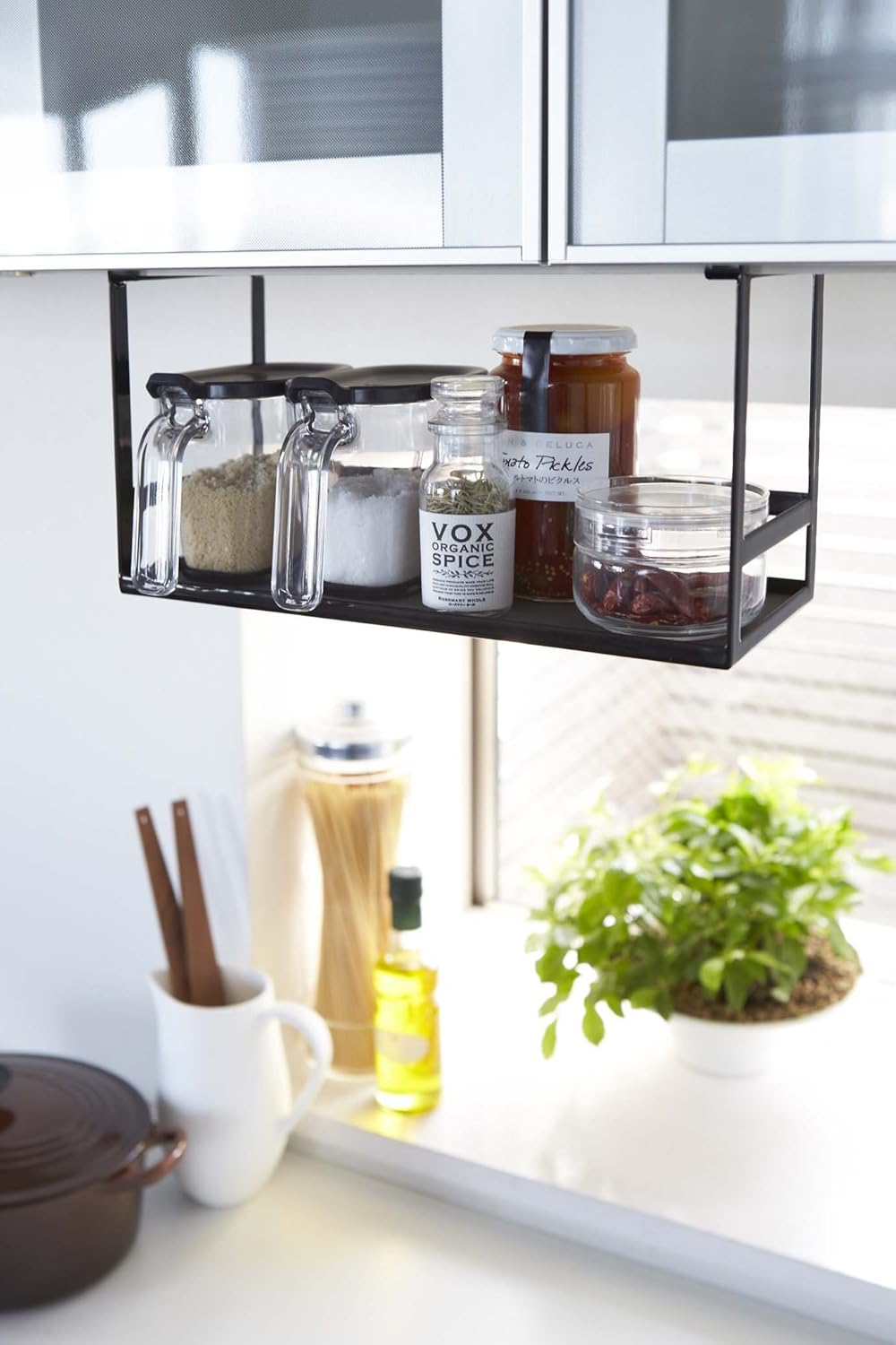 Amazon Com Yamazaki Home Shelf Spice Rack And Organizer For Kitchen Cabinets One Size Black Kitchen Dining