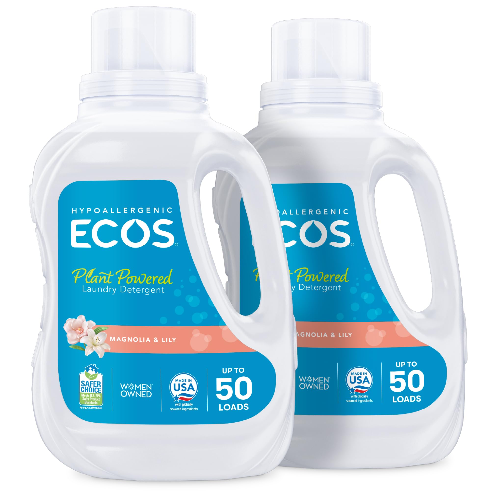Photo 1 of **1 PACK** ECOS Laundry Detergent Liquid, 50 Loads - Dermatologist Tested Laundry Soap - Hypoallergenic, EPA Safer Choice Certified, Plant-Powered - Magnolia Lily, 50 Fl Oz (Pack of 1)