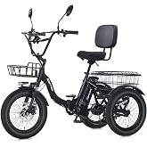 NARRAK Electric Tricycle for Adults,Fat Tire Folding Electric Trike,3 Wheels Electric Bicycle Bikes, Peak 1100W Step-Thru Etrike with Removable Battery and Large Basket