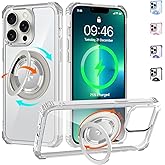 WPCase Clear Case for iPhone 13 Pro Max Case with Magnetic 360 Rotatable Ring Stand [ Compatible with MagSafe ], Heavy Duty Military Grade Cover with Ring Kickstand for Women Men, Transparent