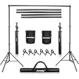 Aureday Backdrop Stand, 10x7 Ft Adjustable Photo Backdrop Stand Kit with 4 Crossbars, 6 Background Clamps, 2 Sandbags, and Carrying Bag for Parties/Wedding/Photography/Festival Decoration