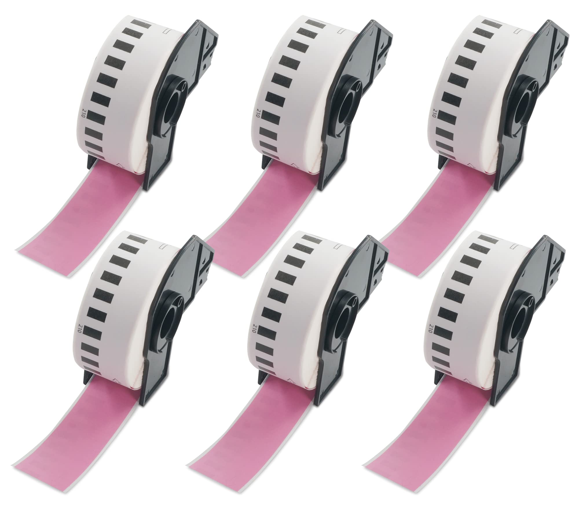 BETCKEY - 6 Rolls DK-22210 Colored Labels, 29mm x 30.48m, Black on Pink, 6 Continuous Length Paper Labels Using for QL Label Printers โ image 1
