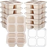 Ziliny 12 Pcs 4 Divided Compartments Snack Containers Bento Wheat Straw Snack Box with Lid Reusable Meal Prep Lunch Box Food Storage Containers for Adults Christmas Travel Work Gifts(Beige)