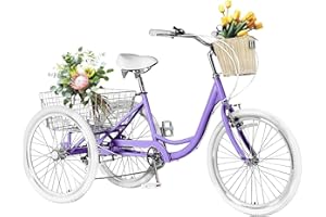 AkiiGer Adult Tricycles for Adults, 7 Speed Adult Trikes, 20/24/26 inch 3 Wheel Bike with Basket, Three-Wheeled Cruiser Bicycles for Women and Men, Without Fenders