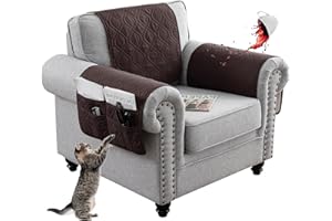 EXTLEZSA Waterproof Sofa Armrest Cover, Anti-Slip Headrest Cover Lengthen Sofa Armrest Storage Organizer with 6 Pockets Quilted Furniture Protector for Pets Sofa Couch (Brown,1 Seater 3pcs)