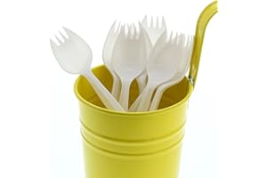 AmerCare 1000 Units Disposable Sporks, Kid Safe 2-in-1 Utensil, Medium Weight Polypropylene Plastic, White