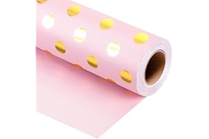 Burymento Pink and Gold Dots Wrapping Paper, Reversible Pink Gift Wrap for Birthday, Valentines, Mothers day, Graduation, Wedding, Fathers day, Baby Shower, Christmas (17in x 32.8ft)
