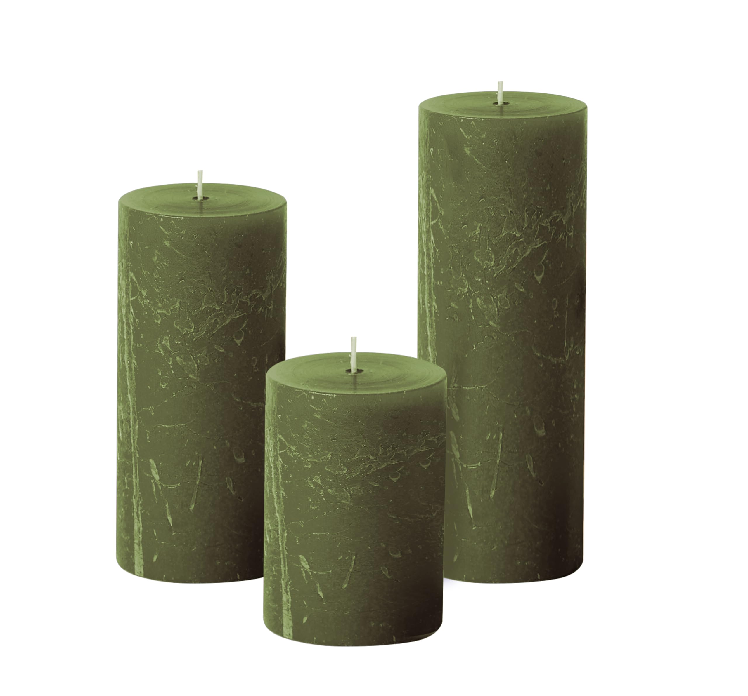 Photo 1 of Simply Soson 3x4, 3x6, 3x8 inch Dark Moss Green Pillar Candles, Set of 3 Pillar Candles, Rustic Texture, Unscented Green Candles Dripless Candles Ideal as Wedding Parties Spa Dinner Home Decor Church