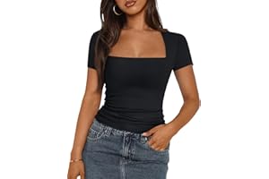 Trendy Queen Women's Square Neck Tops Short Sleeve Shirts Going Out Tops 2024