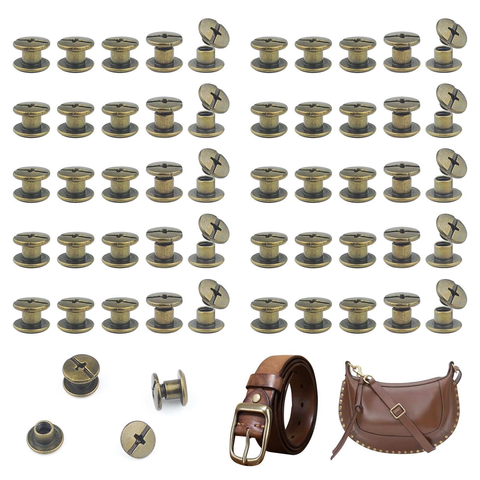 JJWNMLL 100 Set Chicago Screw Posts M5*4mm, Rivet Chicago Binding Screws, Metal Rivet Replacement Repair for Bags, Collar, Harness, Luggage, Purse, Dog Lead, Backpack, Belt - Bronze โ image 1