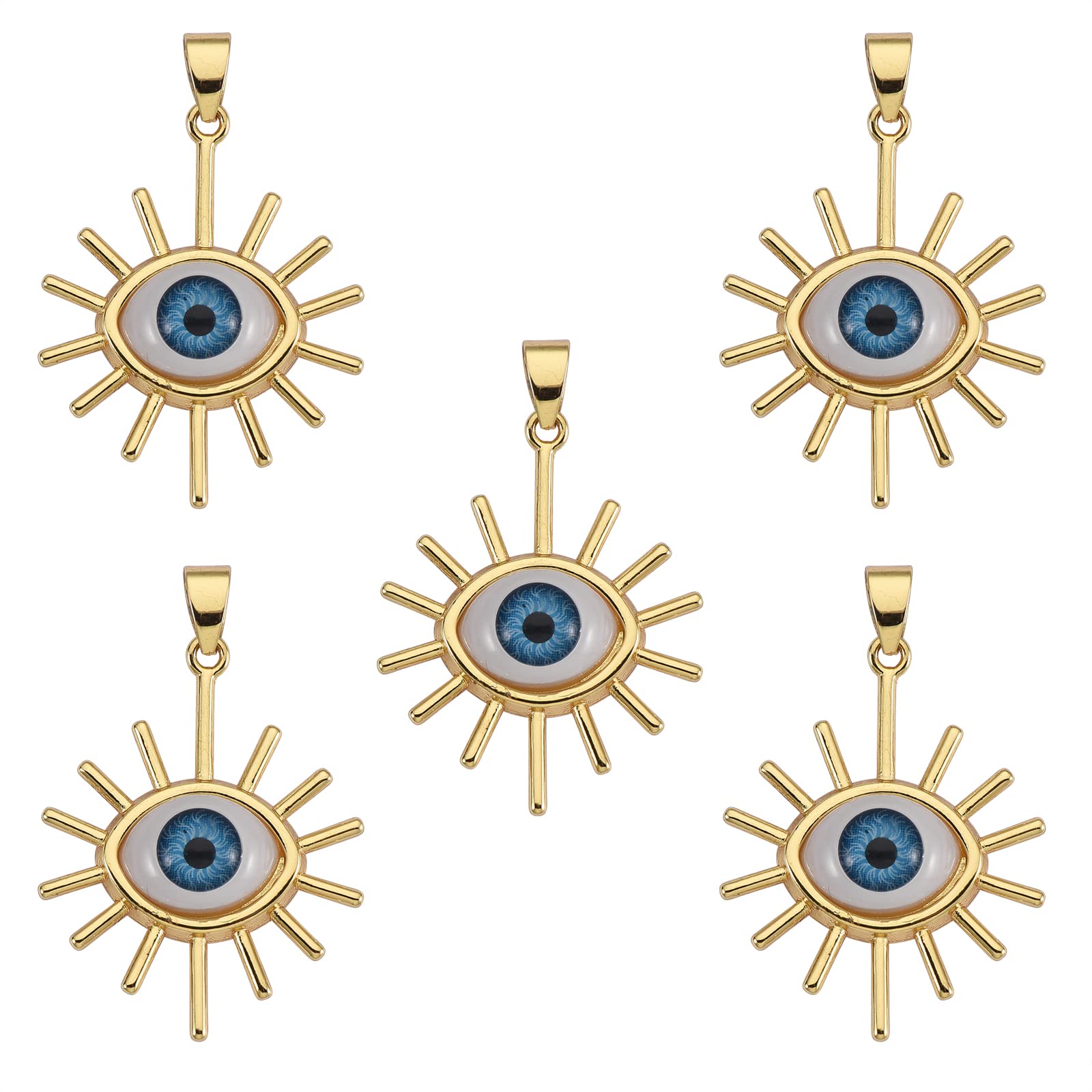 COGCHARGER 5 Pcs Brass Sun Charm Sun with Evil Eye Pendants Evil Eye Charms Pendants for Jewelry Necklace Bracelet Earring Making