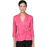 Alex Evenings Womens 3/4 Sleeve Surplice Neckline Stretch Shimmer Blouse with Embellished Side Closure