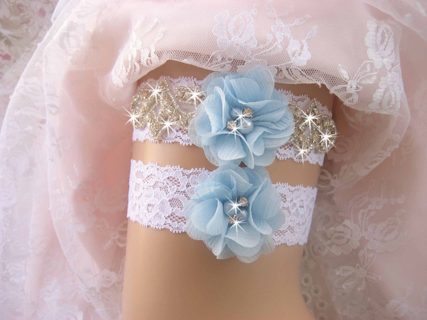Wedding Garter Set with Toss Garter Handmade