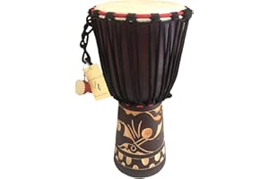 JIVE Djembe African Bongo Congo Drum Mahogany Wood Goat Skin Drum Head - 16" High Professional Heavy Base/Includes Drum Key Chain (16" High Carved)