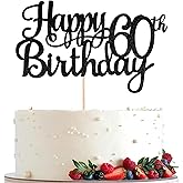 1Pc Happy 60th Birthday Cake Topper Black Glitter Birthday Cake Decoration for 60 Year Old Birthday Party Cake Decor Supplies
