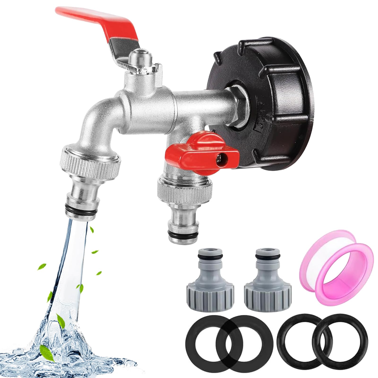 XCDMJ IBC Tank Fittings/Adapter Double 1/2" Threaded Connector Water Tank Tap Replacement Valve Fitting for S60x6 Water Storage Tank Tap Tank Garden Hose Connector Replace Valve Fitting Parts