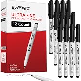 EXTRIC Permanent Markers Ultra Fine Tip, Black, 12 Pack, Quick Drying, Waterproof, Fade Resistant Artist Markers for Wood, Plastic, Metal, Paper &amp; More, Fine Line Drawing, Coloring