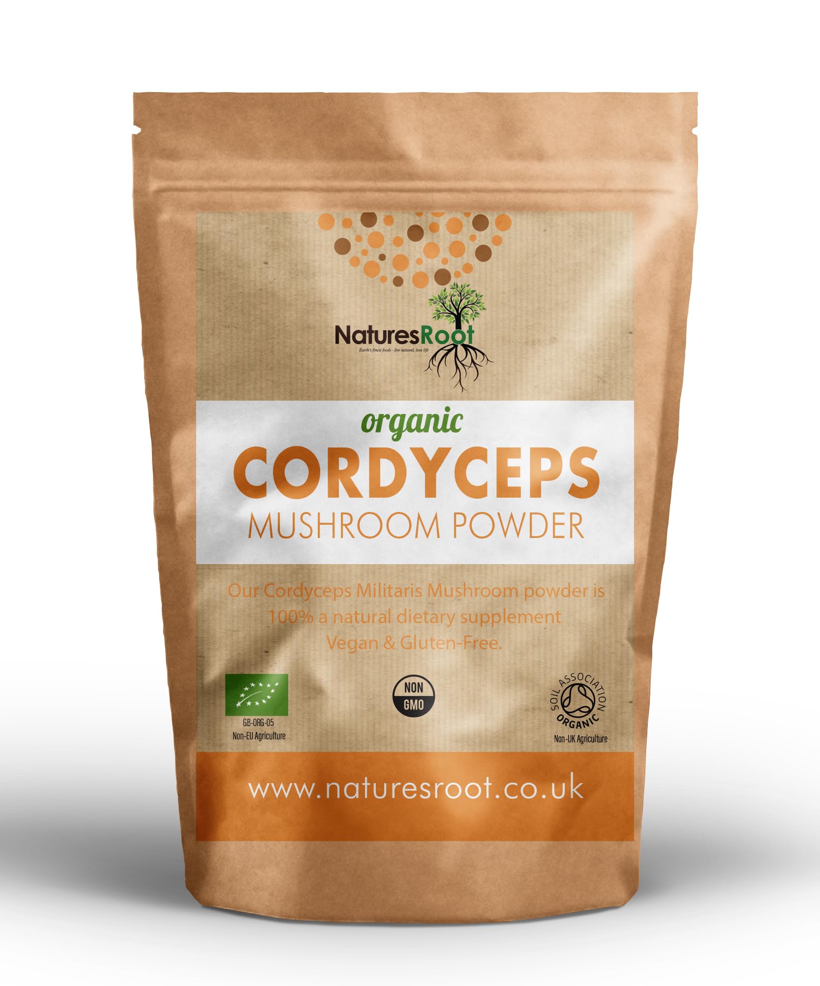 Natures Root Cordyceps Militaris Mushroom Powder 60g | Pure Fruiting Body | Premium Grade Fine Powder | Natural Energy & Vitality Support | Smooth Nutty Flavour