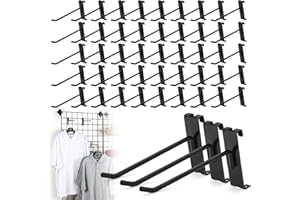 BIOBUBANA 60 Pcs Gridwall Hooks, 6 Inch Grid Wall Hook Display for Gridwall Panels, 20 Lbs Load Heavy Duty Hooks for Grid Wall Accessory, Metal Hook for Retail Store, Home Stroage, Garage, Trade Show (Black)
