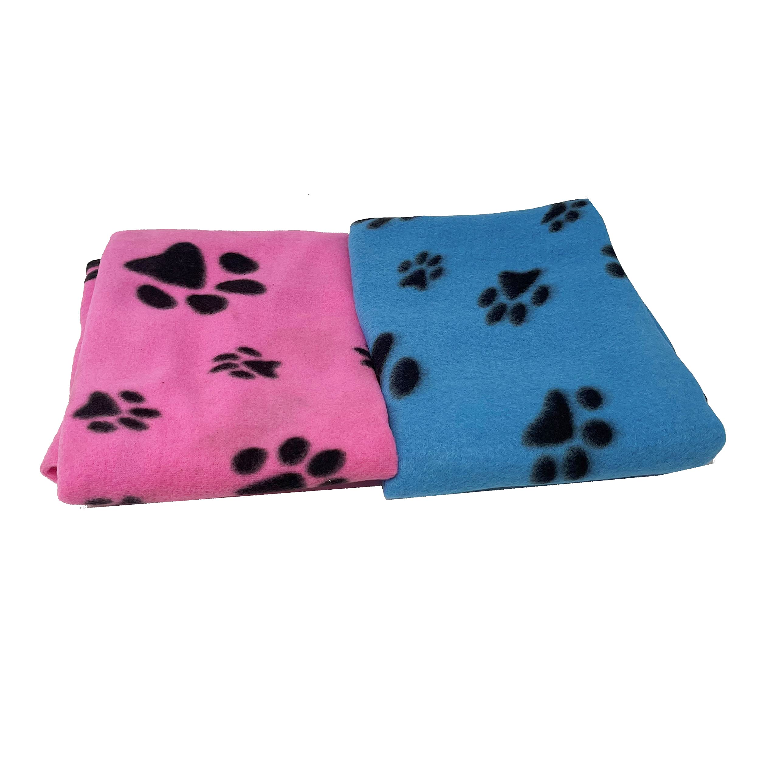 HTUK Puppy Blanket Pet Blankets Dog Cat Fleece Pet Sleep Mat Pad Bed Cover With Paw Print Soft Warm Blanket For Animals Blue Pink Black Beige 100cm x 120cm (SET OF 2: 1X BLUE + 1X PINK)