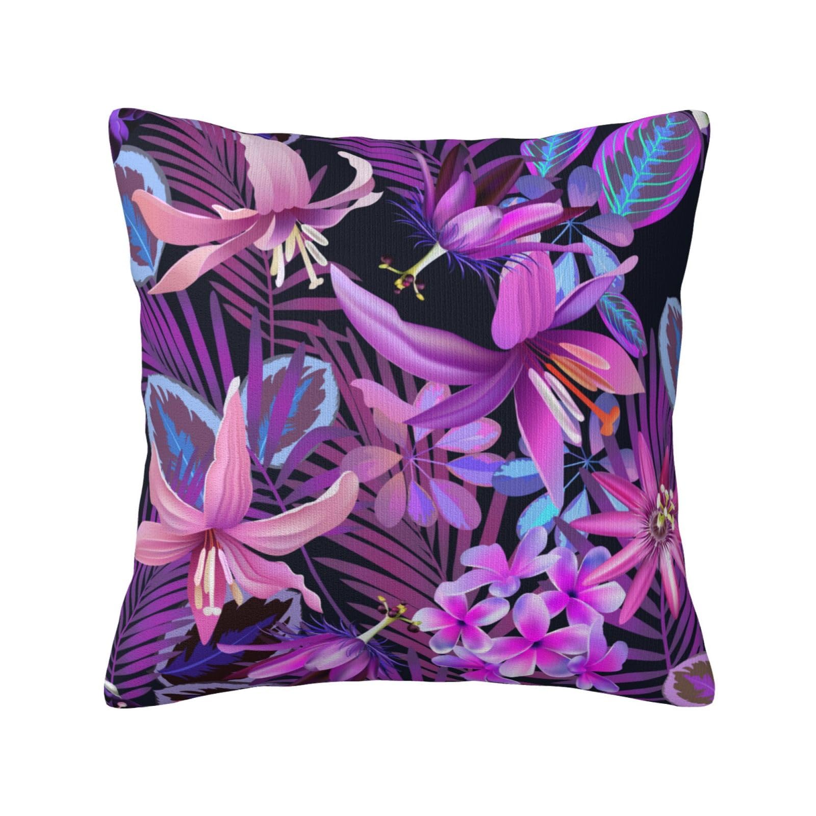 HCHES Outdoor Waterproof Cushions Covers 45cm x 45cm-Double Sided Seamless Floral Pattern, Pillowcases for Garden Patio Furniture Couch Sofa Bed Decor (Purple Lilies and Lilacs)