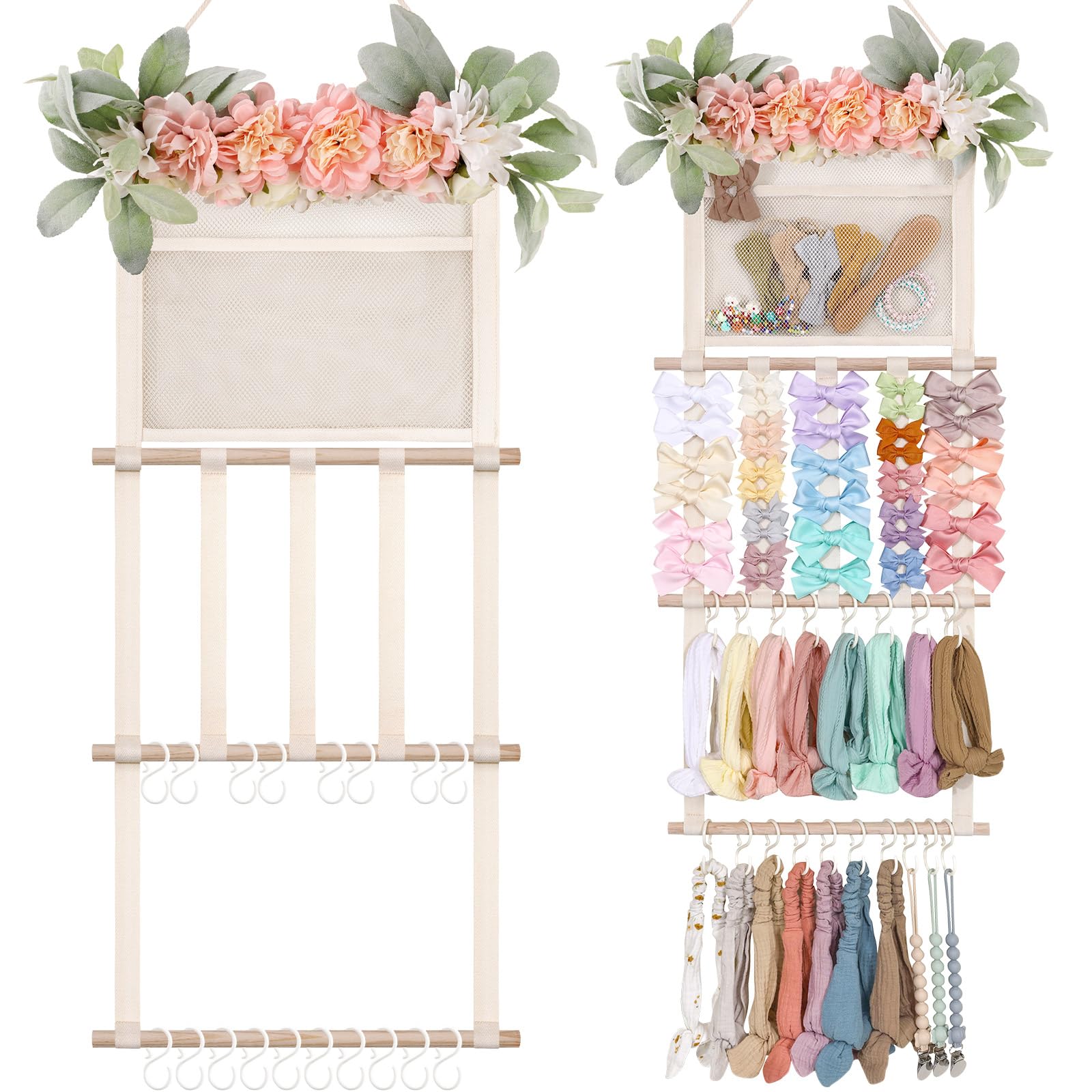 Photo 1 of POVETIRE Headband Holder Hair Bows Organizer for Girls, Hair Accessories Display Storage Wall Hanging Decor for Baby Nursery Toddler Girls Room