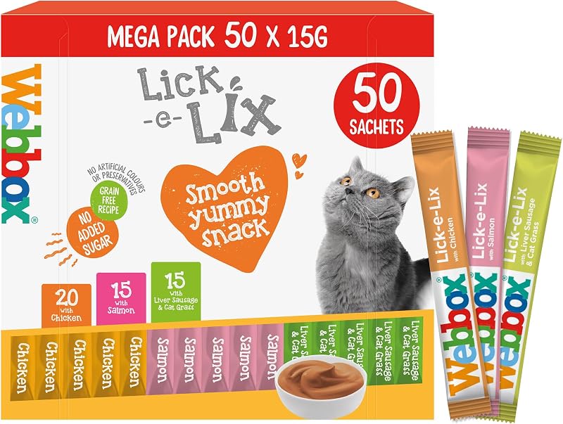 Webbox Lick-e-Lix Cat Treats Variety Value Pack Kitten Grain Free 50 Pack