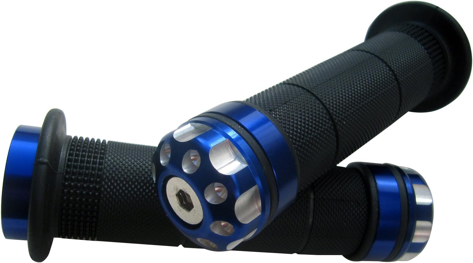 ALUMINUM MOTORCYCLE 7/8" 22MM HANDLEBAR GEL RUBBER HAND GRIPS WITH BLUE CNC BAR END CAP FOR 2001 Yamaha YZF600R