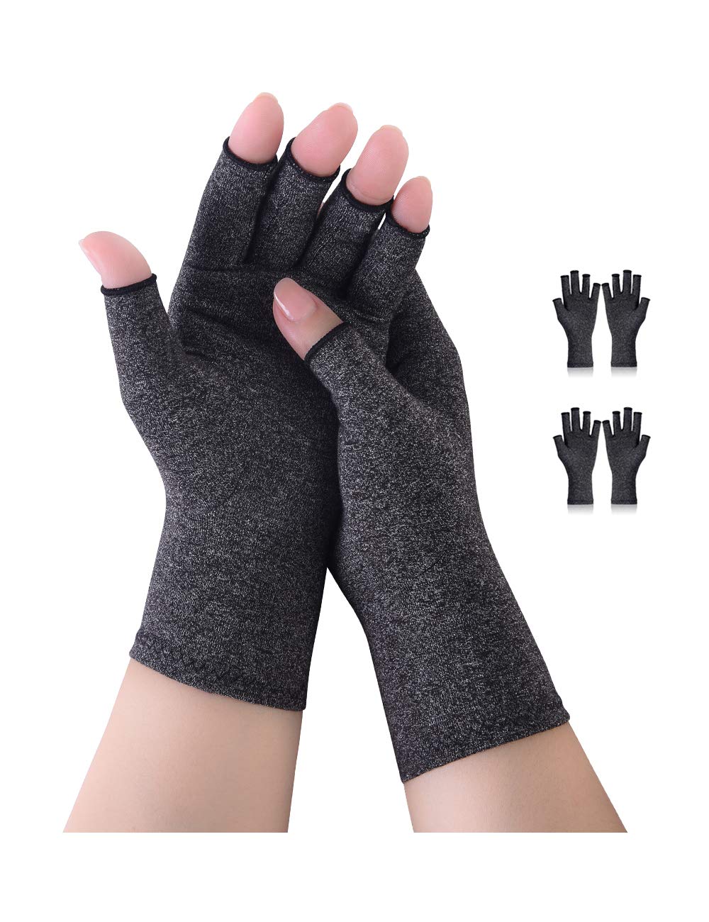 Donfri 2 Pairs Arthritis Compression Gloves for Women Men, Arthritis Pain Relief, Rheumatoid Osteoarthritis, Carpal Tunnel Relief, Fingerless for Typing and Work (Grey, M)