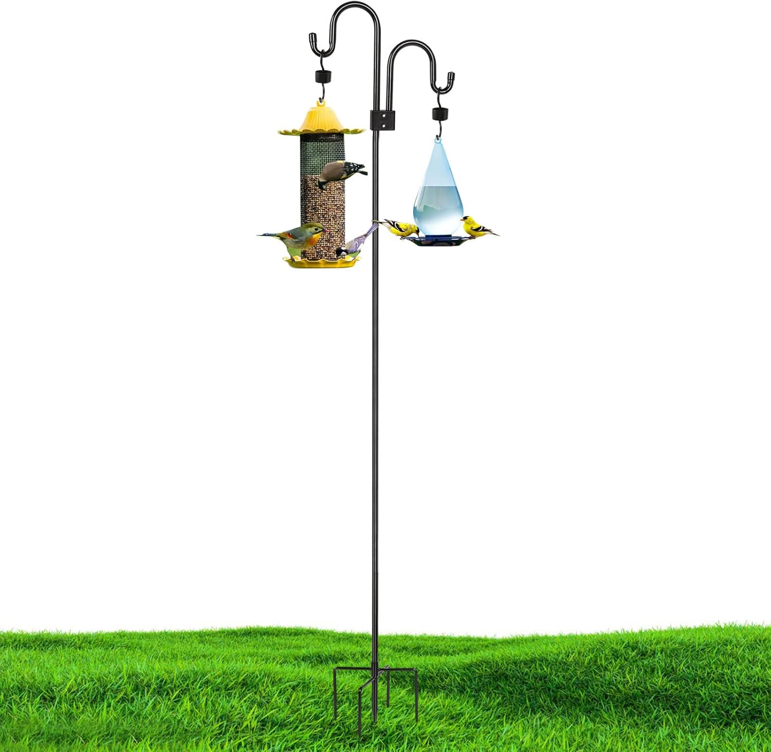 Outdoor Shepherd's Hooks - Shepherds Hooks for Outdoor,76 Inch Bird Feeder Pole, Heavy Duty Shepherds Hook for Bird Feeders for Outside Tall Hummingbird Feeder Stand Bird Feeder Hanger Garden Hook Wind Chime Stand Black 1 Pack