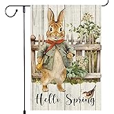 Hello Spring Garden Flag 12x18 inch Burlap Double Sided Rabbit Colorful Floral Cardinal Small Garden Flags easter Decorations For Outside Yard Home Outdoor Patio Lawn Decor