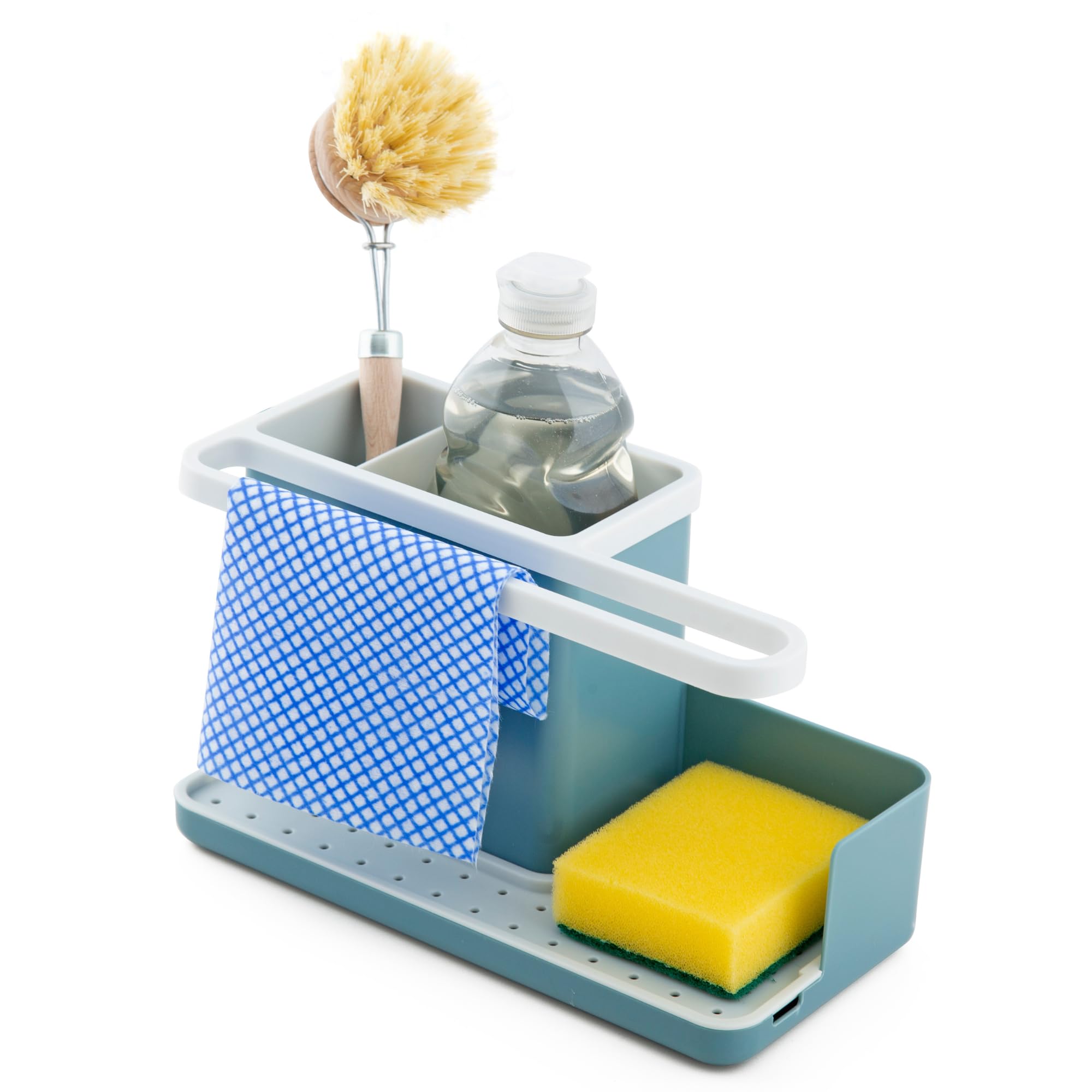 simplywire – Sink Tidy/Caddy – Kitchen Sink Organiser – Removable Drip Tray – Non-Slip – Teal Blue and White — image 1
