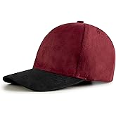 Men's Premium Suede Baseball Cap, 100% Cotton Blend, Adjustable Back Strap, Casual Style (Maroon with Black Brim)