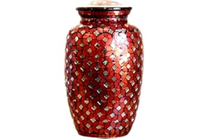 LILIANE MEMORIALS Mosaic Glass Cremation Urn - Hand Made Funeral Urn for Human Ashes - Large Adult Size Burial Urn - Hand Applied Individual Tiles Create a one of a Kind Work of Art - 200 cu in (Red)
