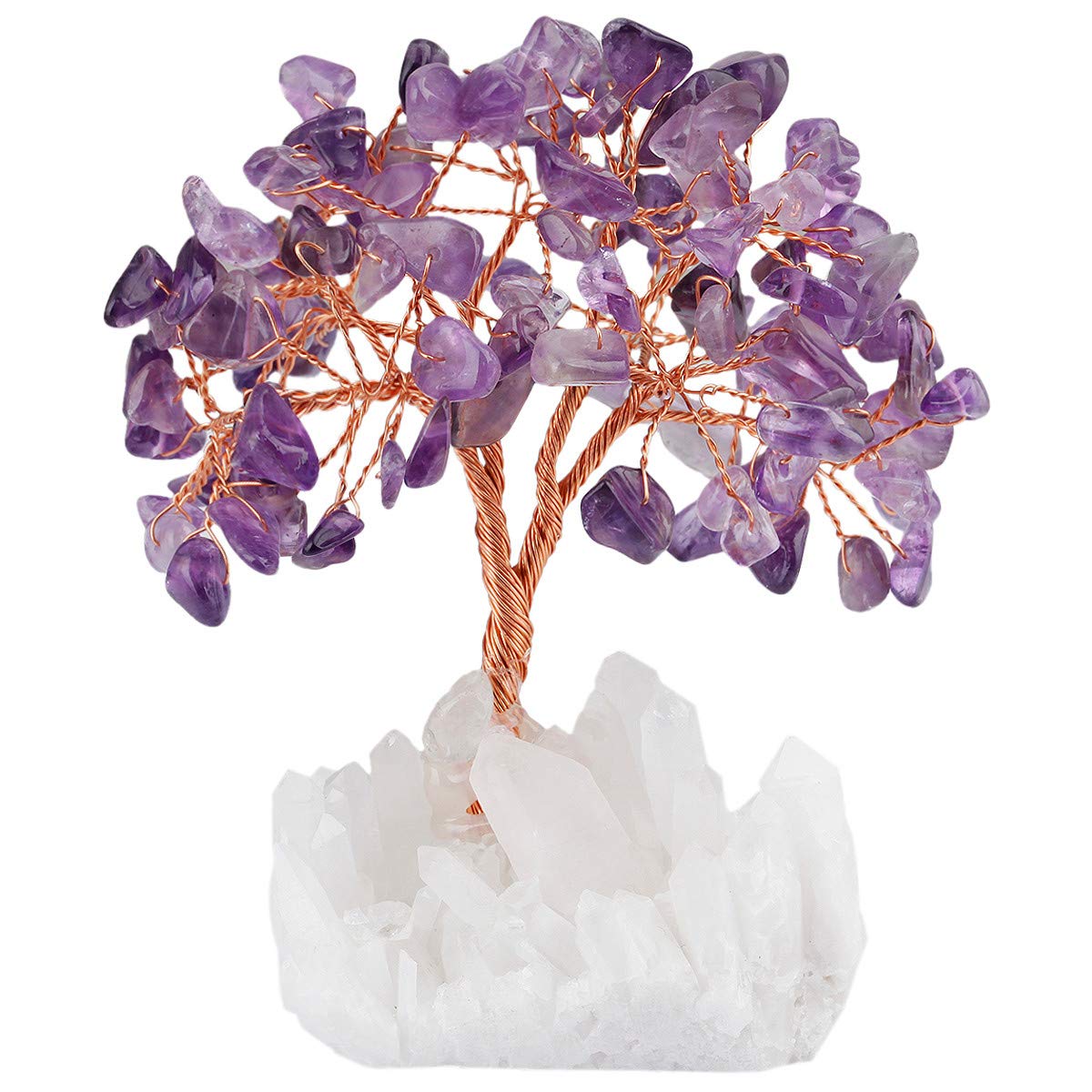 Nupuyai Amethyst Healing Crystal Tree with Gift Box, Good Luck Fengshui Bonsai Chips Stone Money Tree Figurine Spiritual Ornament for Home Office Decor