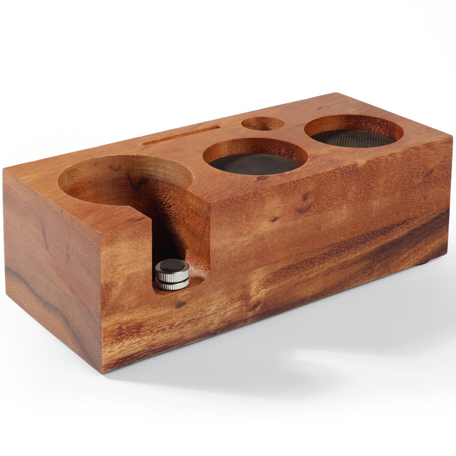 HOLIHOKY Coffee Tamper Station, Espresso Tamping Station for Sage 54mm Portafilter/Delonghi 51mm Portafilter, Puck Screen, Distributor, Tamper, Natural Walnut Wood