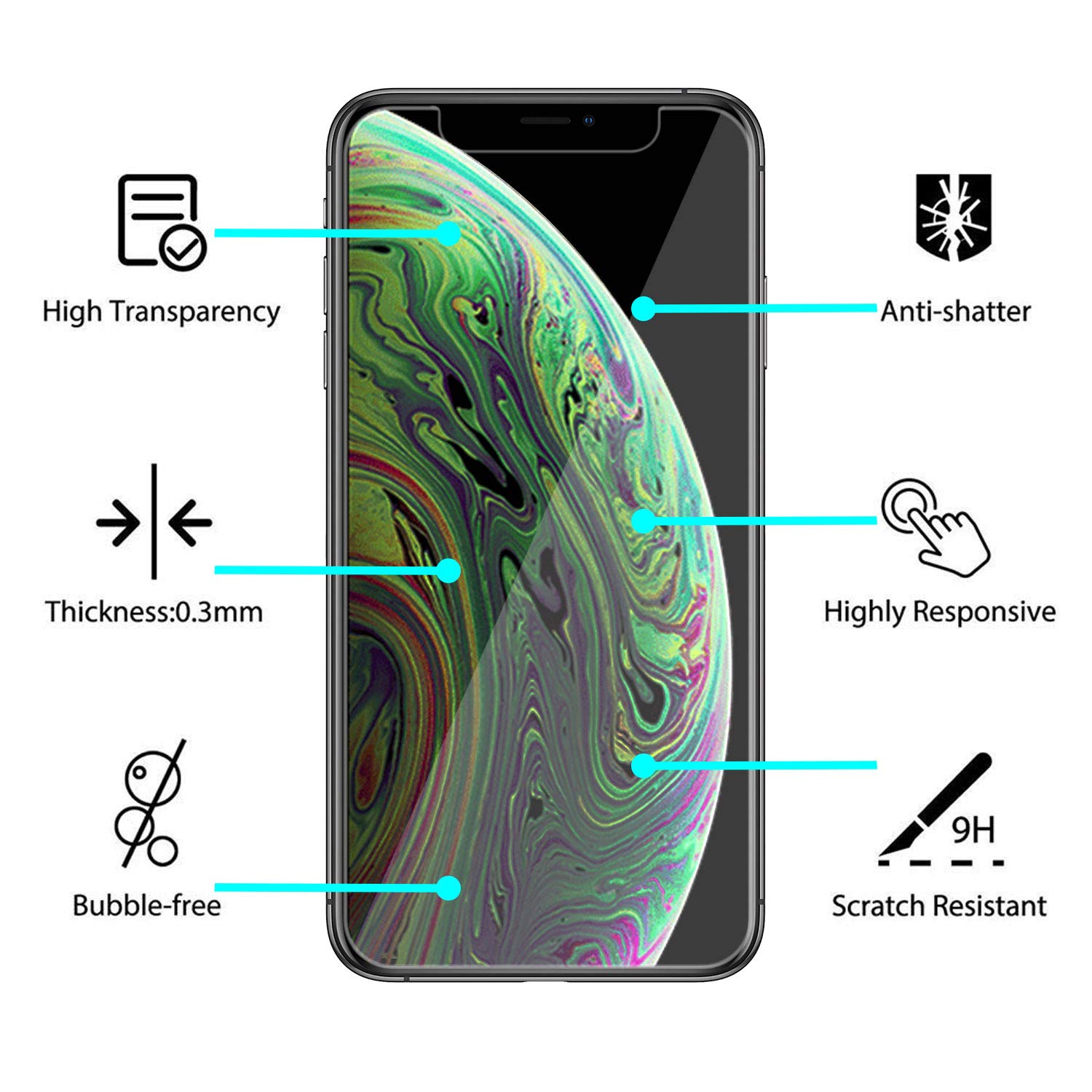 Jakpas Screen Protector for iPhone 11 Pro Max(6.5\'\'), iPhone Xs Max (6.5 inch),[3 Pack] Tempered Glass Screen Protector,Bubble Free,Anti-Scratch,High Responsive Work Most Case for iPhone Xs Max