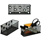 Neudeco Magnetic Locker Organizer and Accessories,Wire Mesh Magnetic Storage Basket ,Magnetic Holder for Dry Erase Markers,Strong Magnet Pen Holder for Fridge School,Pack 3 (Black)