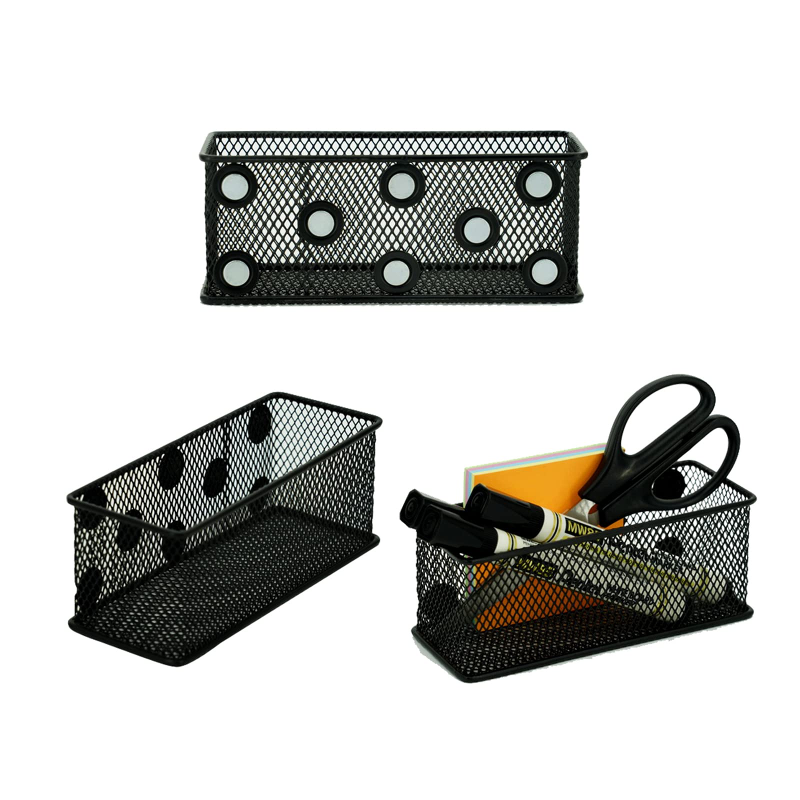 Photo 1 of Neudeco Magnetic Locker Organizer and Accessories?Wire Mesh Magnetic Storage Basket ,Magnetic Holder for Dry Erase Markers,Strong Magnet Pen Holder for Fridge School,Pack 3 (Black)