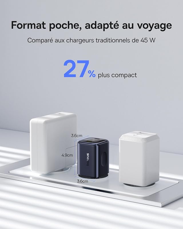 PicoGo II Chargeur USB C 45W, Adaptateur Secteur USB C à 2 Ports, Charge Rapide PD 3.0 PPS Compatible avec iPhone 17/17 Pro Max/16-12, Galaxy S25 Ultra, Pixel, iPad Pro/Air, Steam Deck