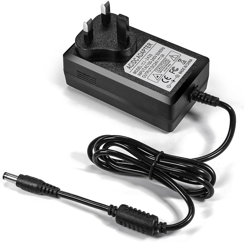 AveyLum 24V 3A Power Adapter 72W UK Plug 24V DC LED CCTV Router Supply