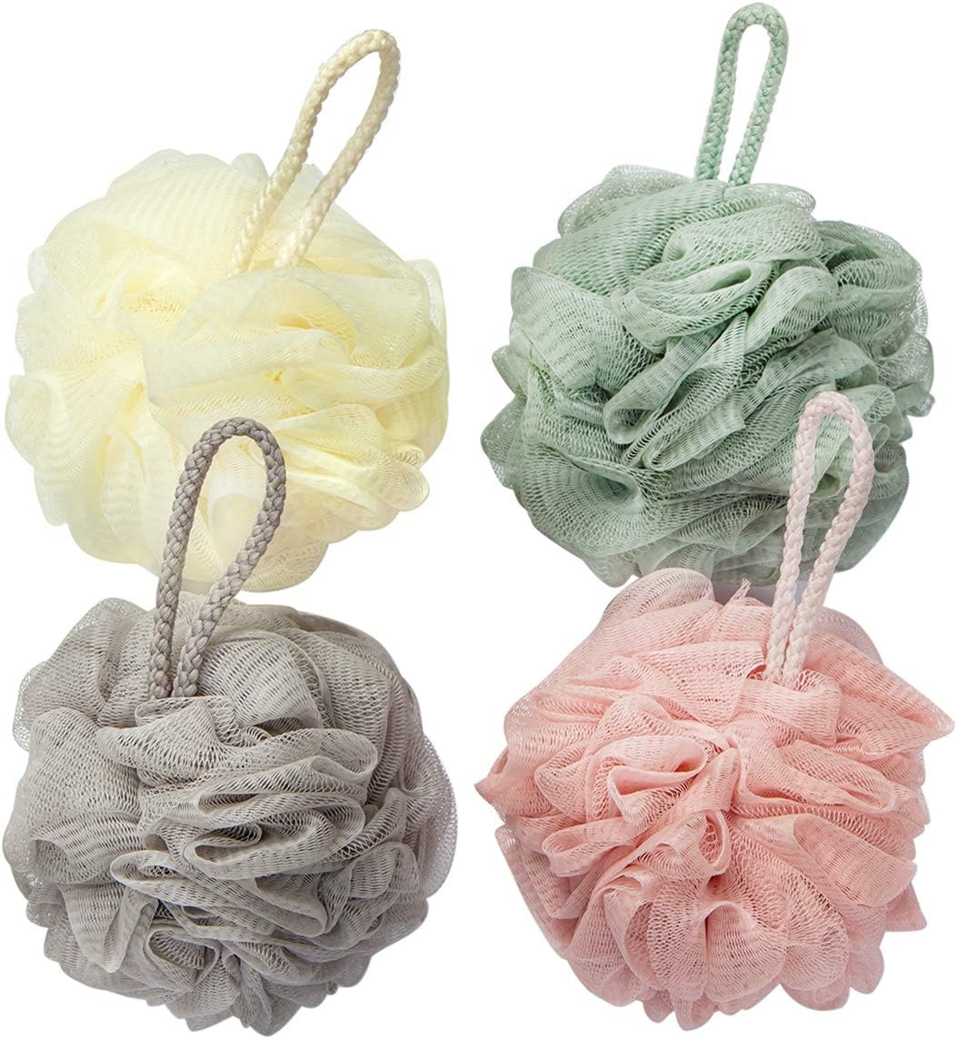 TungSam Bath Loofah Sponge, Pack of 4 Mesh Pouf Body Scrubber for Shower. (Multi-Color): Health & Personal Care