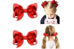 YHXX YLEN 2 PCS 3" Hair Bows for Girls Alligator Clips Grosgrain Ribbon Solid Color Hair Accessories for Little Teen Toddler Girls Kids-Red