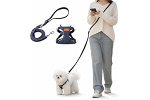 Persevere Hands Free Dog Leash and Harness Set, Adjustable No Pull Puppy Harness, Soft Breathable H-Type Vest for Small Medium Dogs Cats Walking Jogging Training (Denim Blue, S)