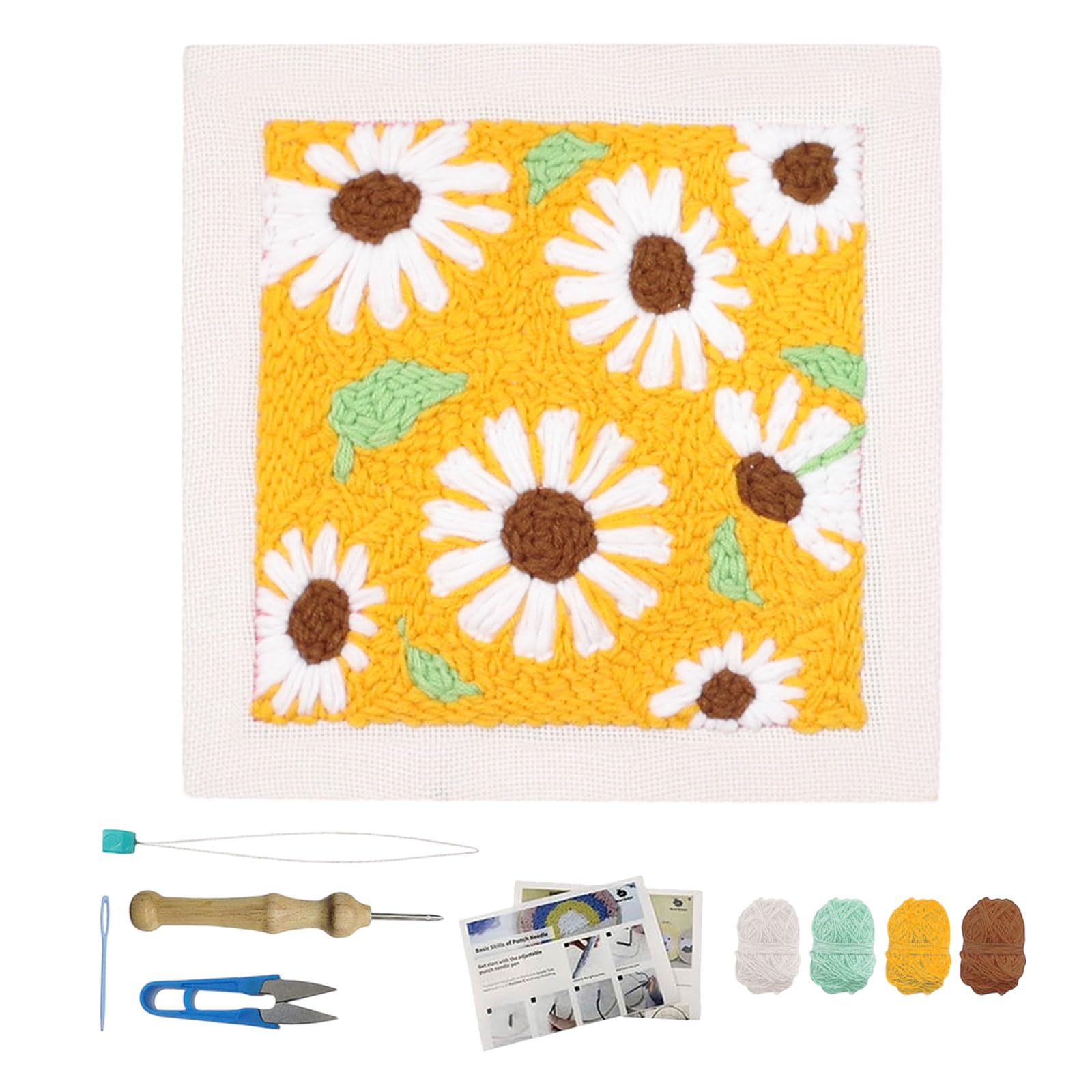 FREEBLOSS DIY Punch Needle Kit - Sunflower Wall Hanging Embroidery Painting for Beginners with Dandelion Room Decor, Already Framed