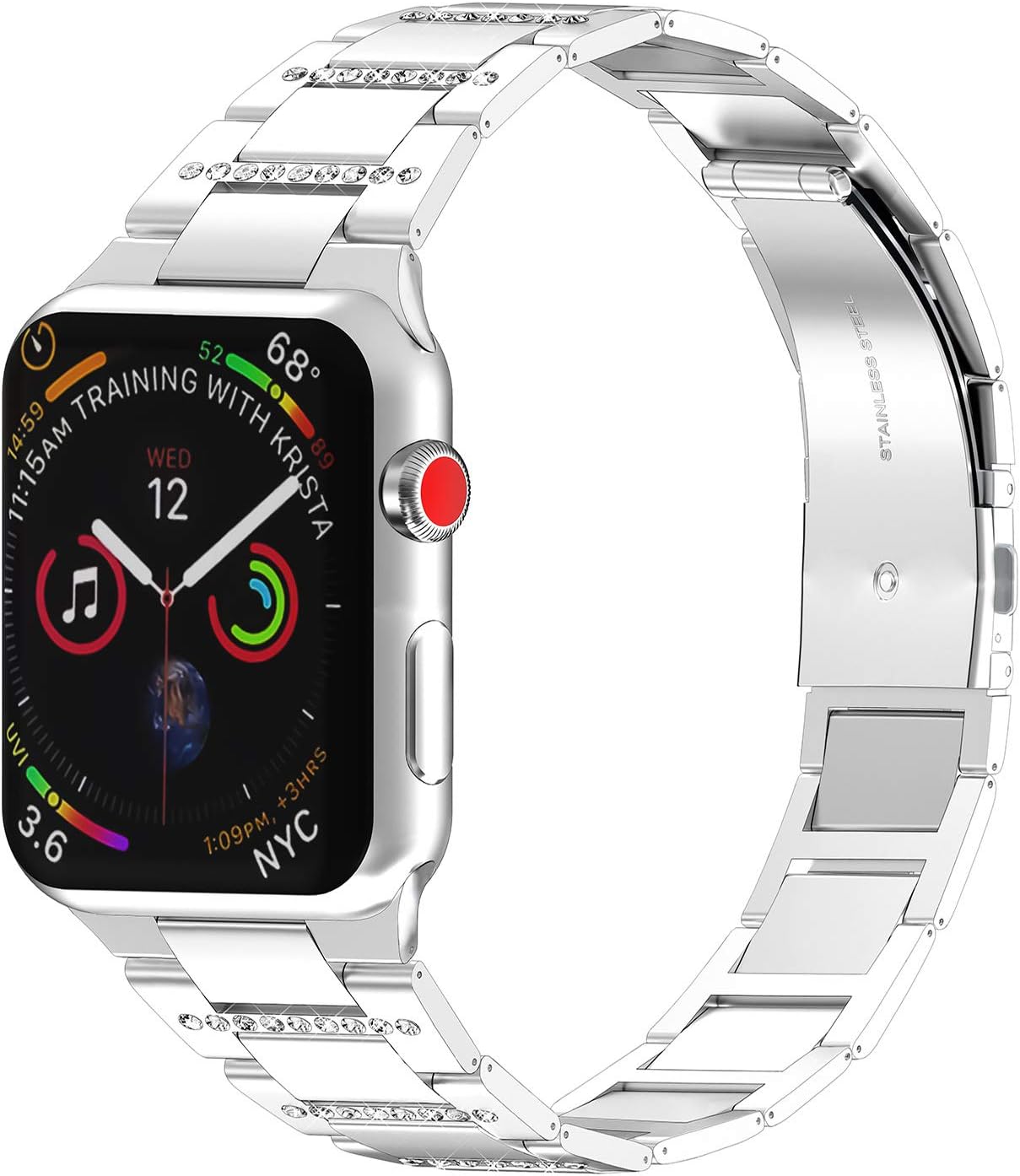 PUGO TOP Band Replacement for apple watch Series 7 41mm 45mm Series 6 5 4 3 2 1 38mm 40mm 42mm 44mm iwatch Iphone Watch Link Strap Ultra Thin Stainless Steel Metal Bling