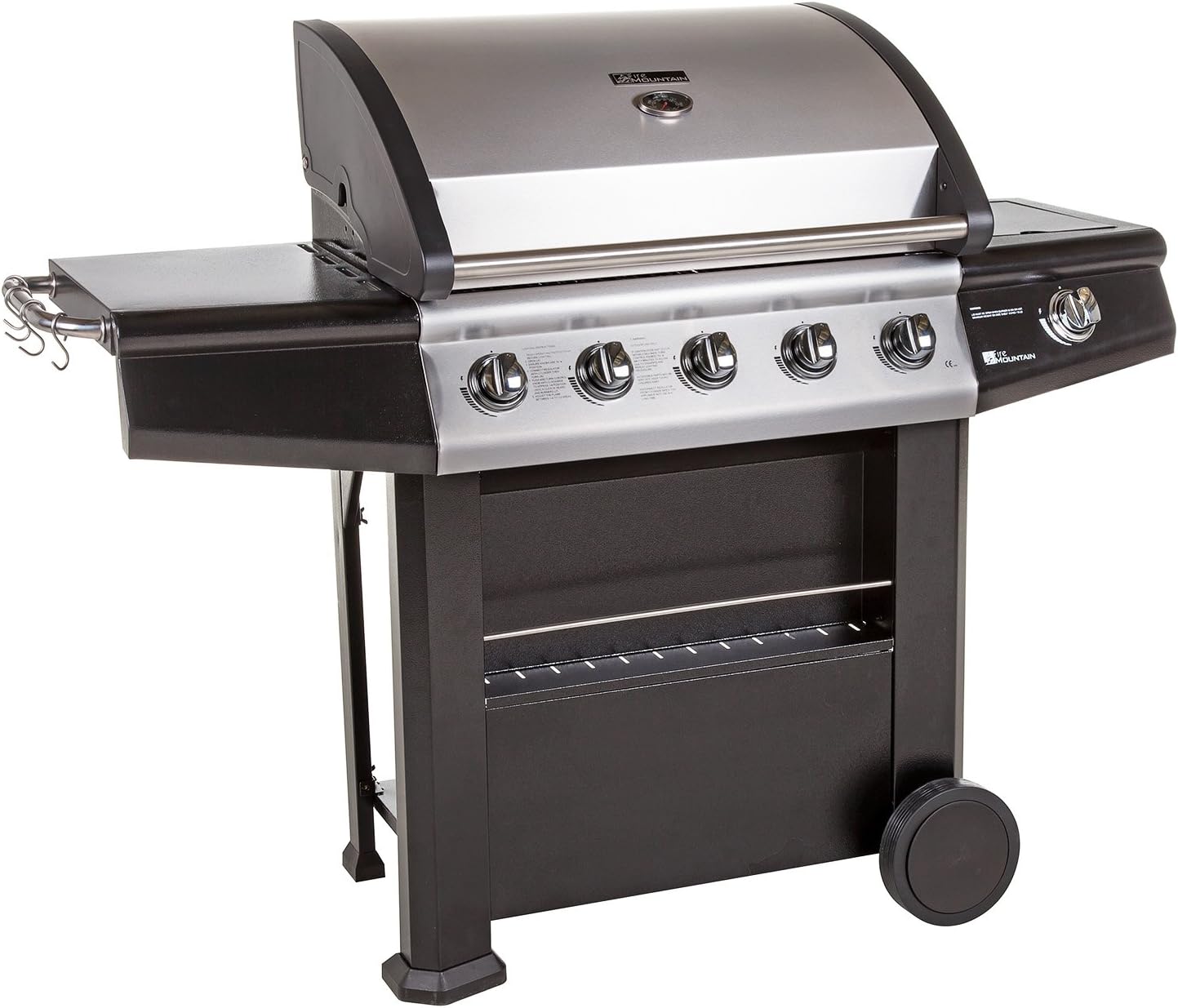 Fire Mountain Olympus Plus 5 Burner Gas Barbecue with Free Gas Regulator and Hose | Plus Powerful Side Burner | Cast Iron Grill and Griddle | Extra Large 4373 sq.cm² Cooking Area